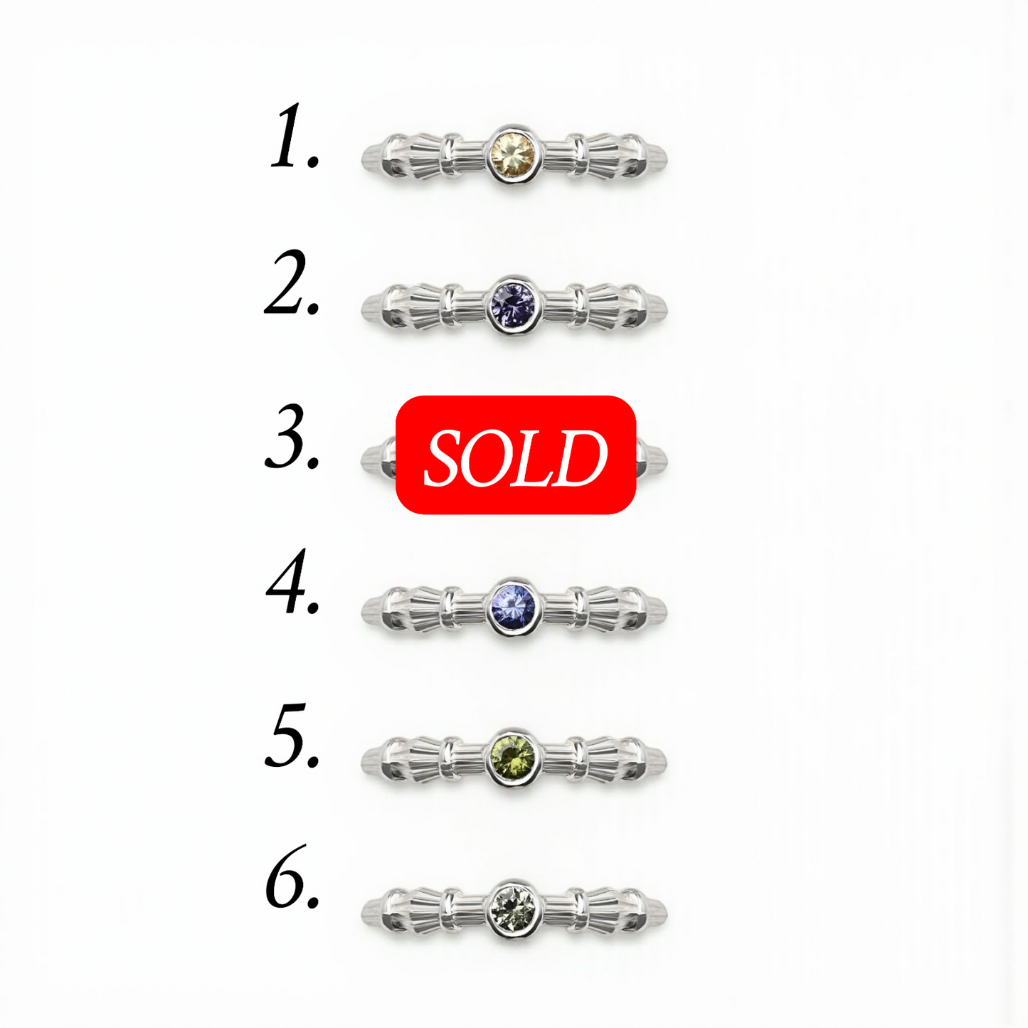 Silver Column Ring With 3mm Sapphires