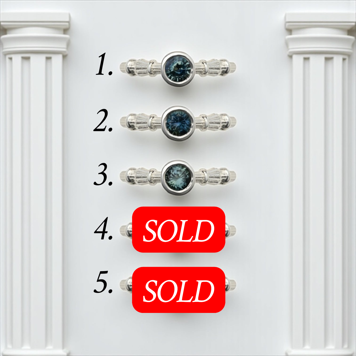 Silver Column Ring With 5mm Sapphires