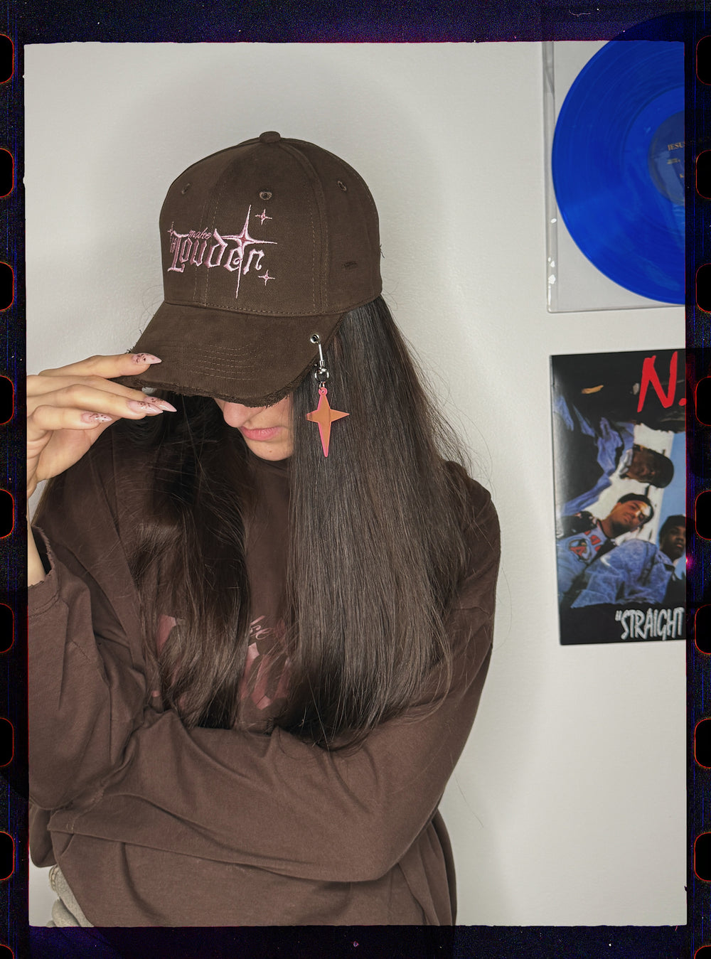 Brown Y2K Style Make It Louder Hat Pink Logo