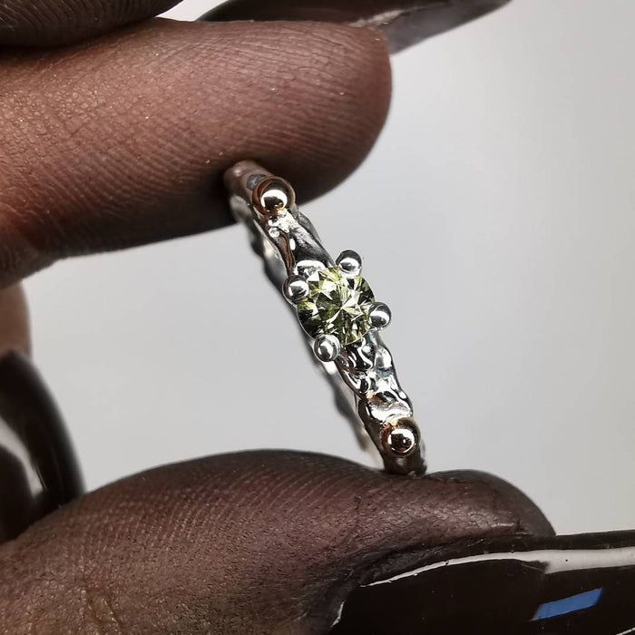 Rough Silver Ring With Sapphire And Mustard Seeds
