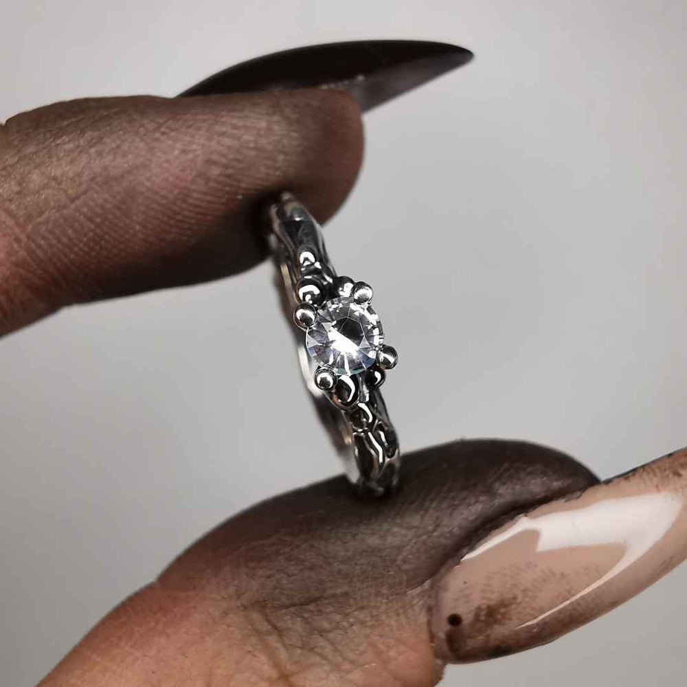 Silver Ring " Splashes " With 4mm Moonstone