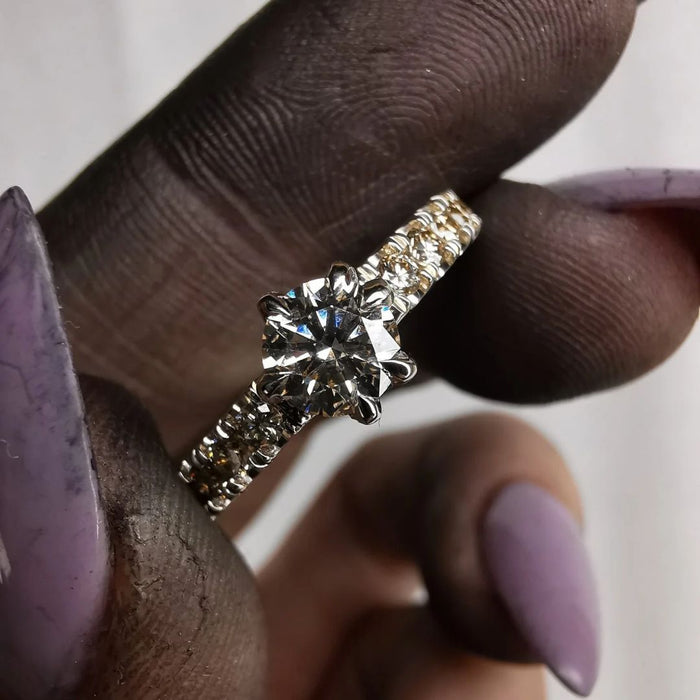 White Gold Ring With Champagne Diamonds