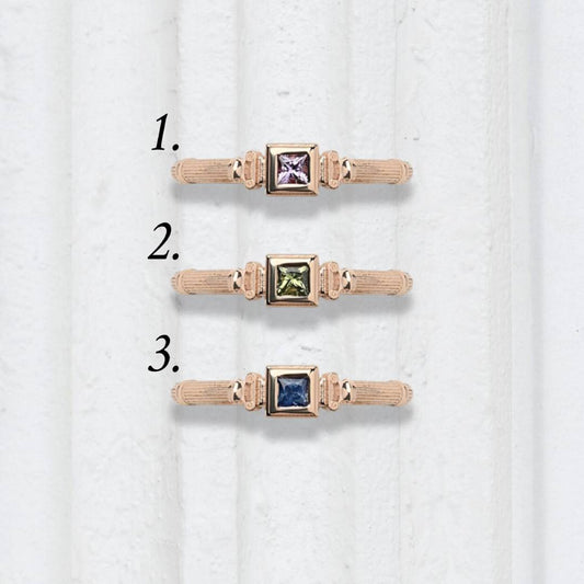  Balto Raudono Column Midi Žiedas Su 3mm Safyrais