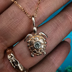 Rose Gold Turtle Pendant With Sapphire