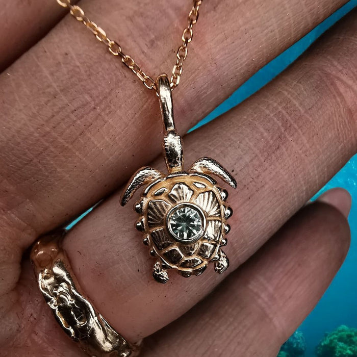 Rose Gold Turtle Pendant With Sapphire