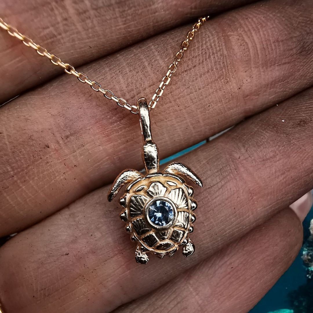 Rose Gold Turtle Pendant With Sapphire