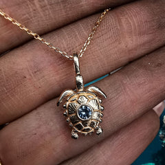 Rose Gold Turtle Pendant With Sapphire