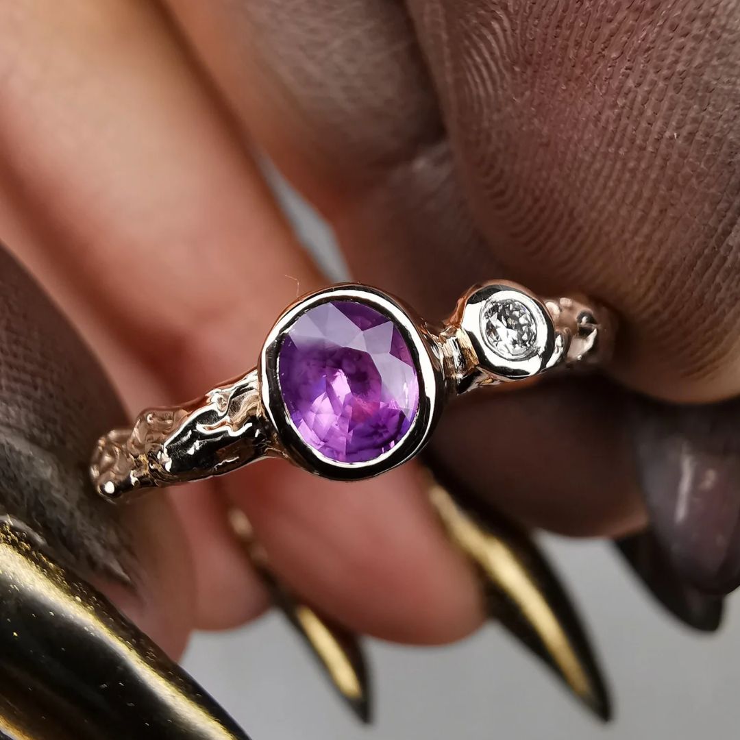 Sapphire & Lab. Diamond Rose Gold Ring