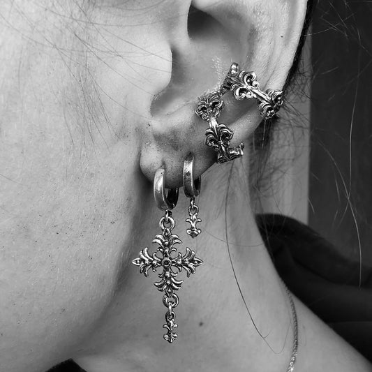 “ Fleury Cross “ Oxidized Silver Earrings