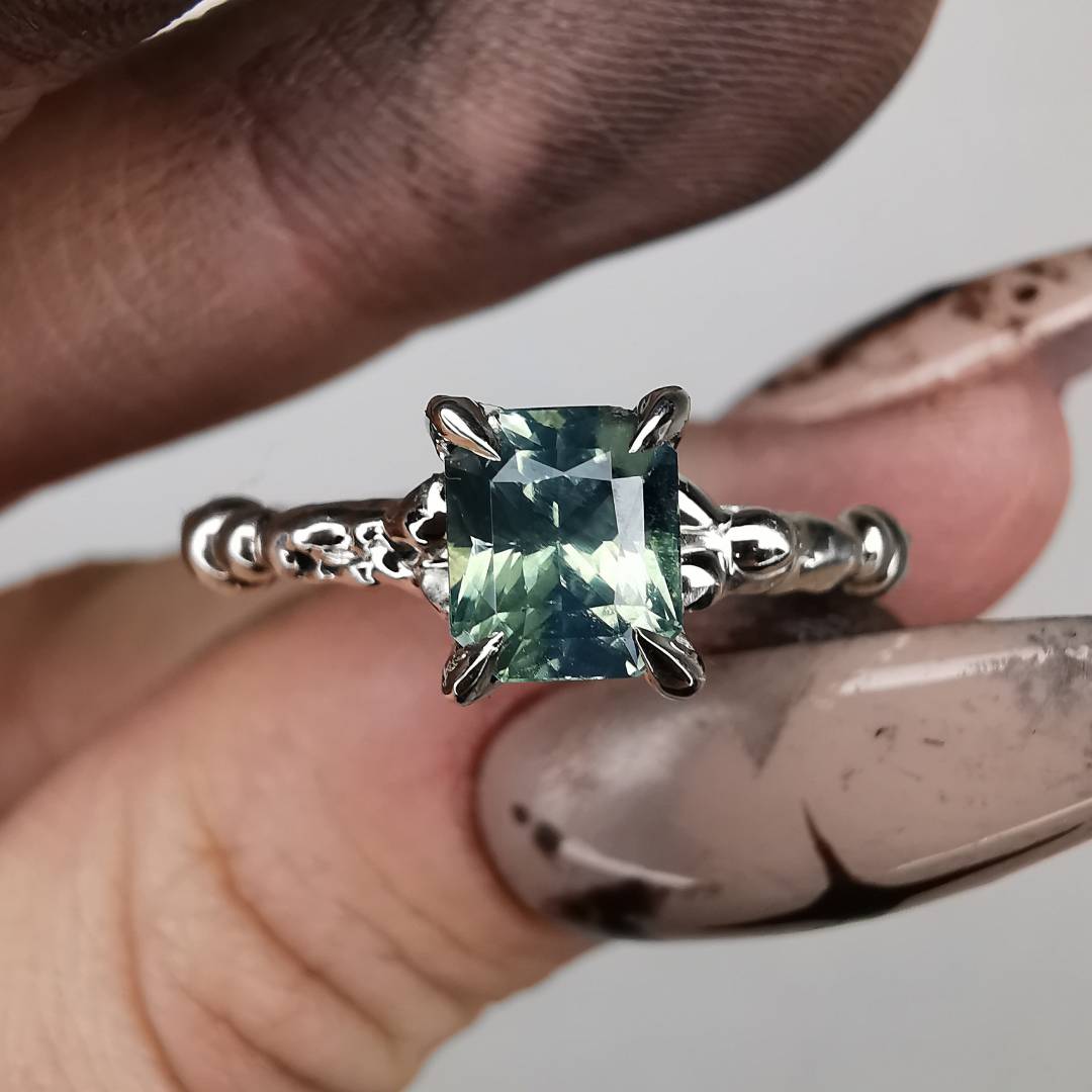 White Gold Signature Ring With Sapphire