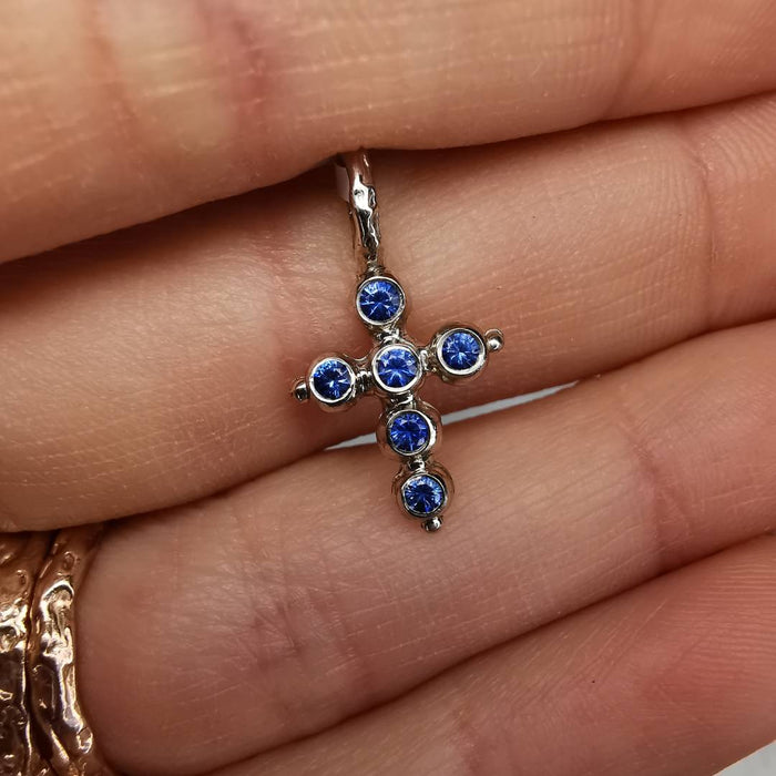 White Gold Cross & Sapphires