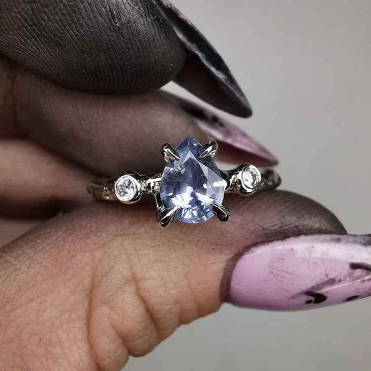 White Gold Signature Ring With Sapphire & Natural Diamonds