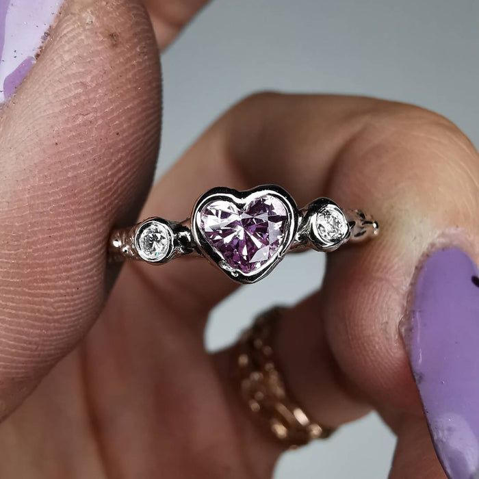 White Gold Signature Ring With Sapphire & Diamonds