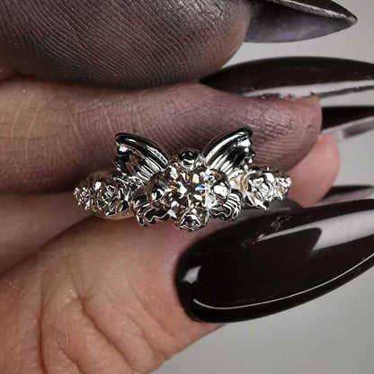 " Elfic Wings " White Gold Ring With Champagne / Cognac Diamond