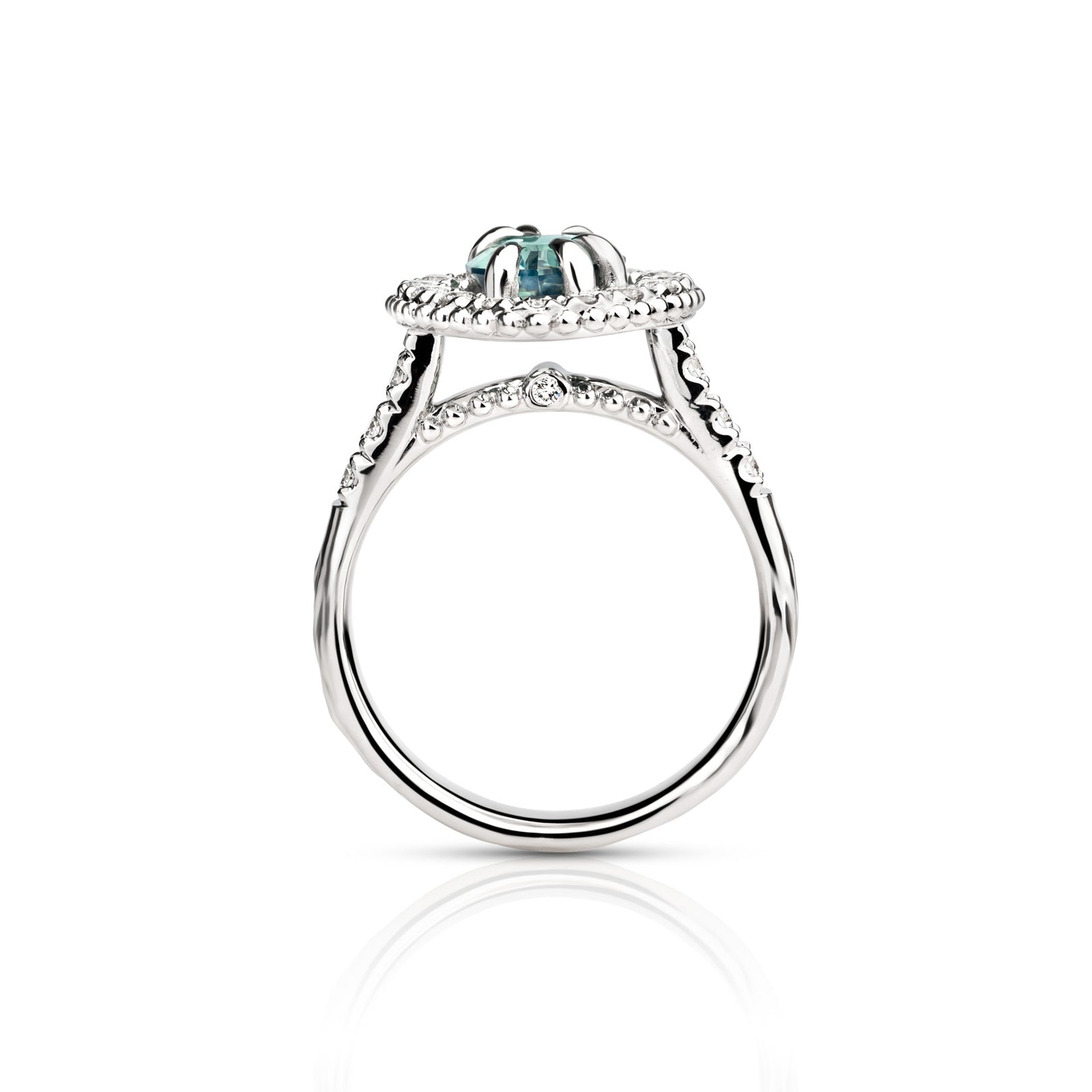 White Gold Signature  Ring With Sapphire And Diamonds