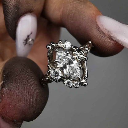 White Gold Signature Ring With Lab. Diamonds