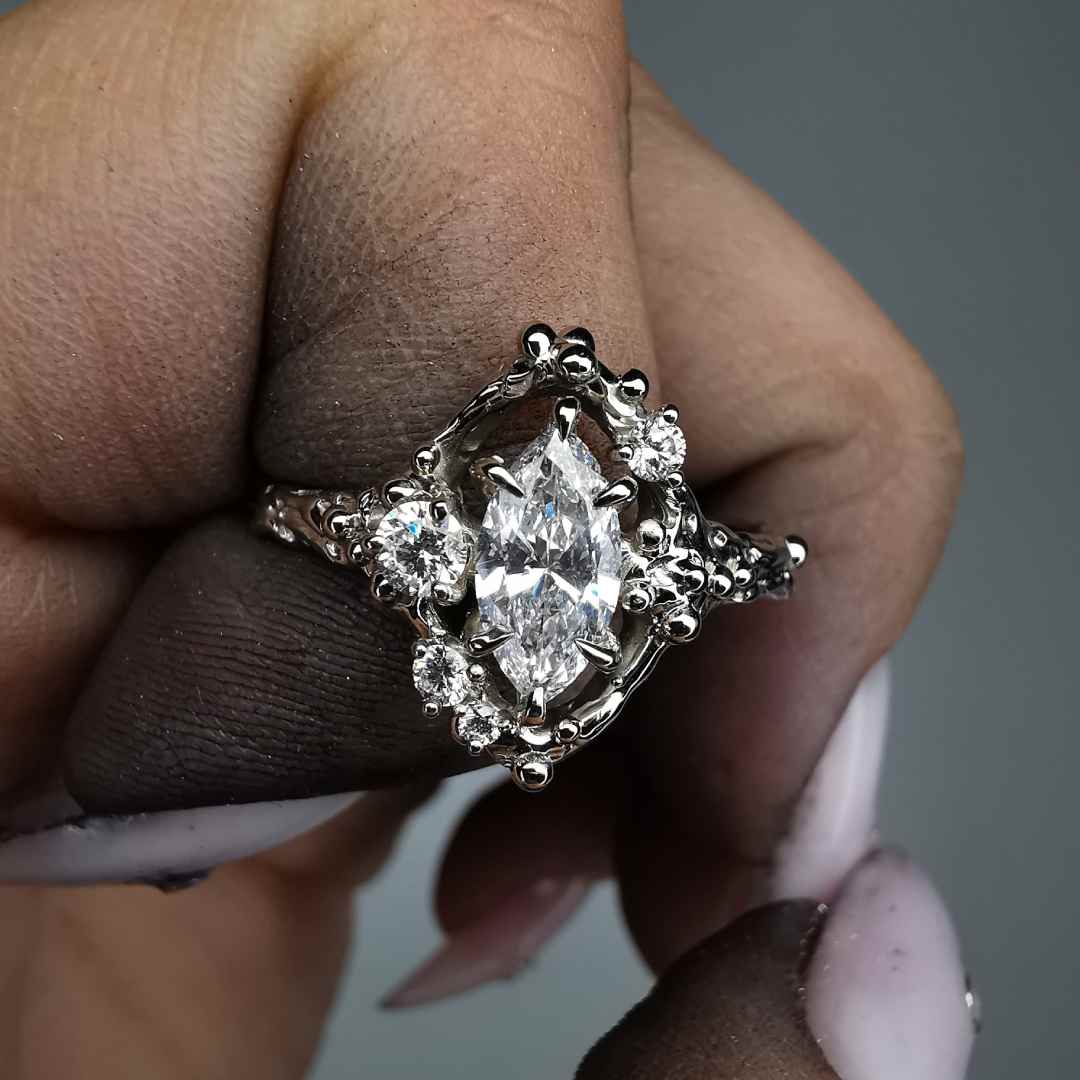 White Gold Signature Ring With Lab. Diamonds