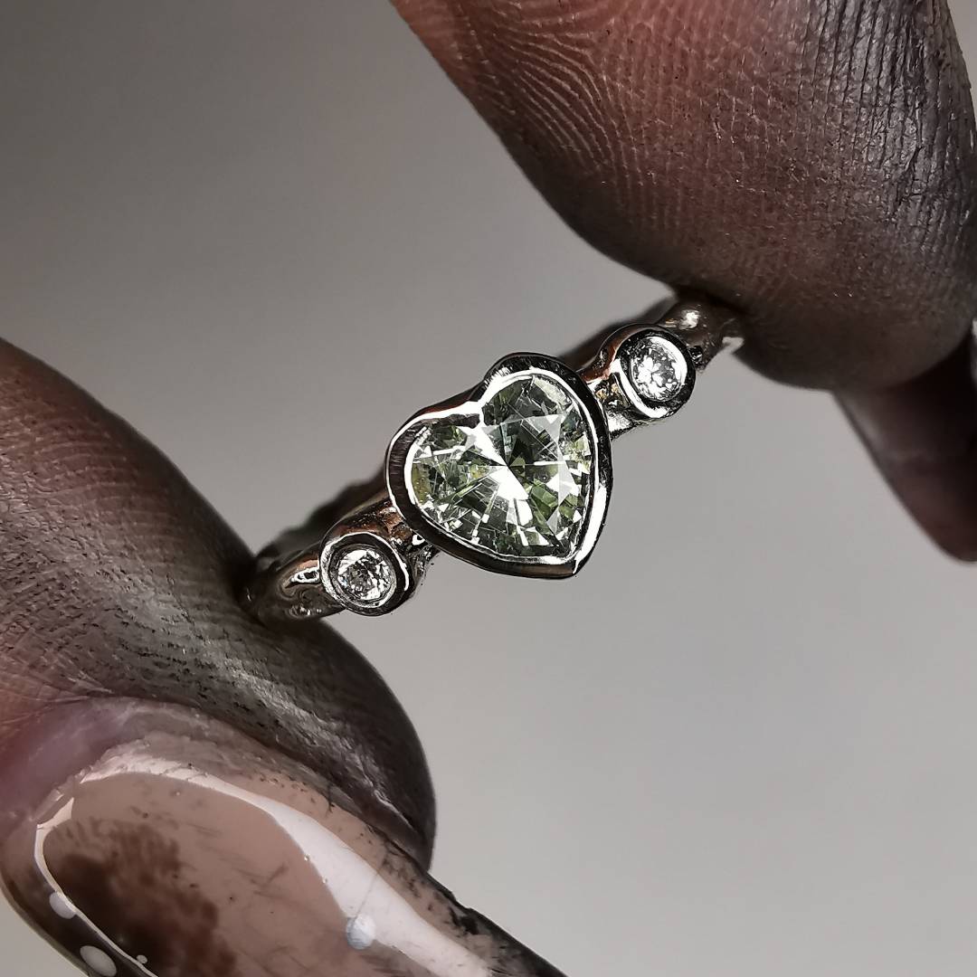 White Gold Signature Ring With Sapphire And Natural Diamonds