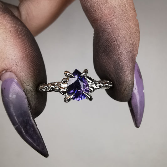 White Gold Signature Ring With Sapphire