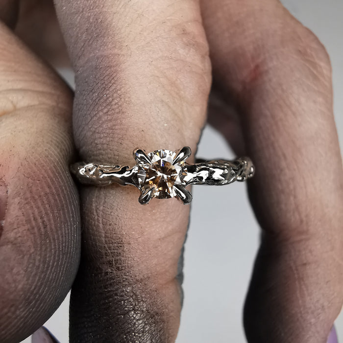 White Gold Signature Ring With Champagne / Cognac Diamond