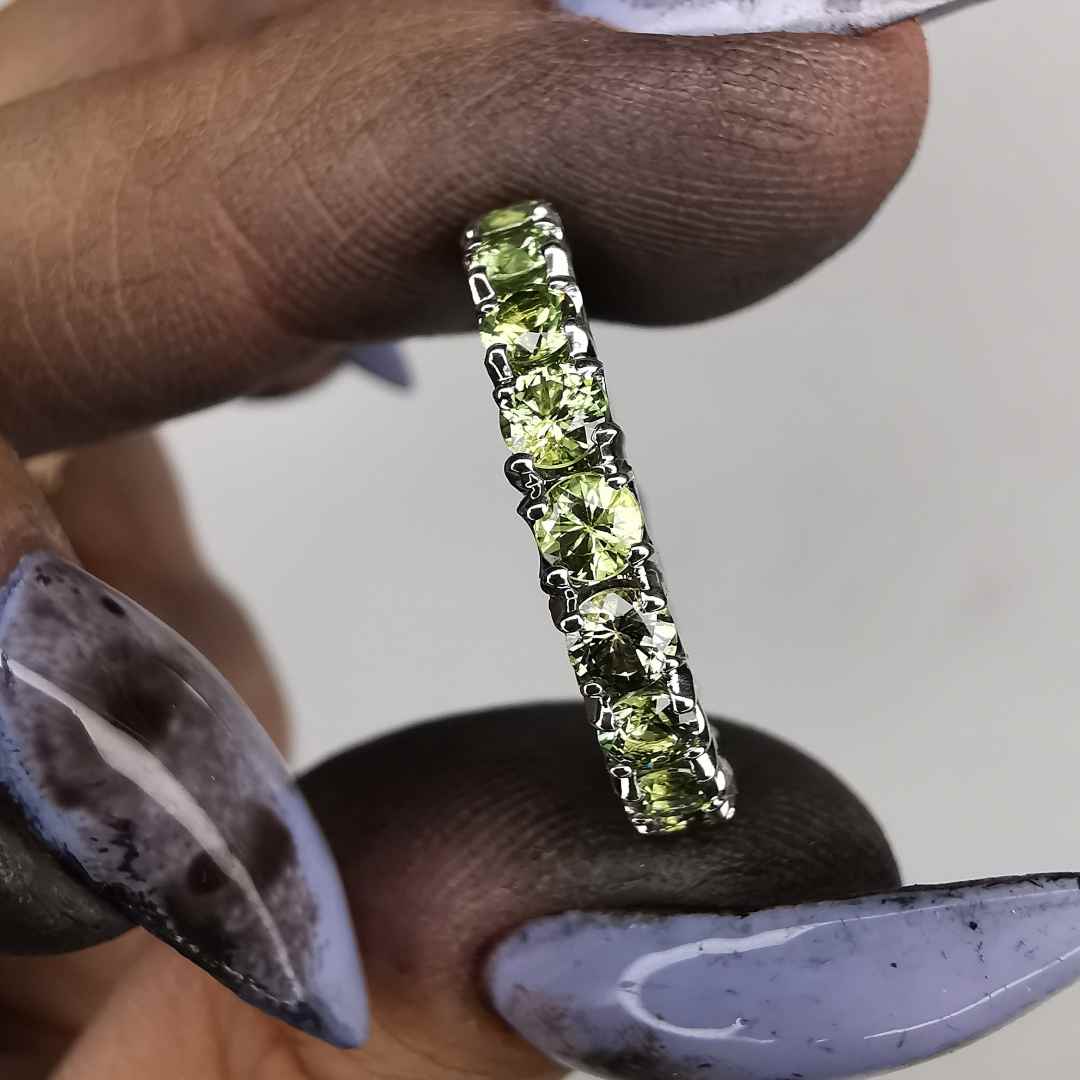 White Gold 1/2 Eternity Ring With Natural Green 3mm Sapphires