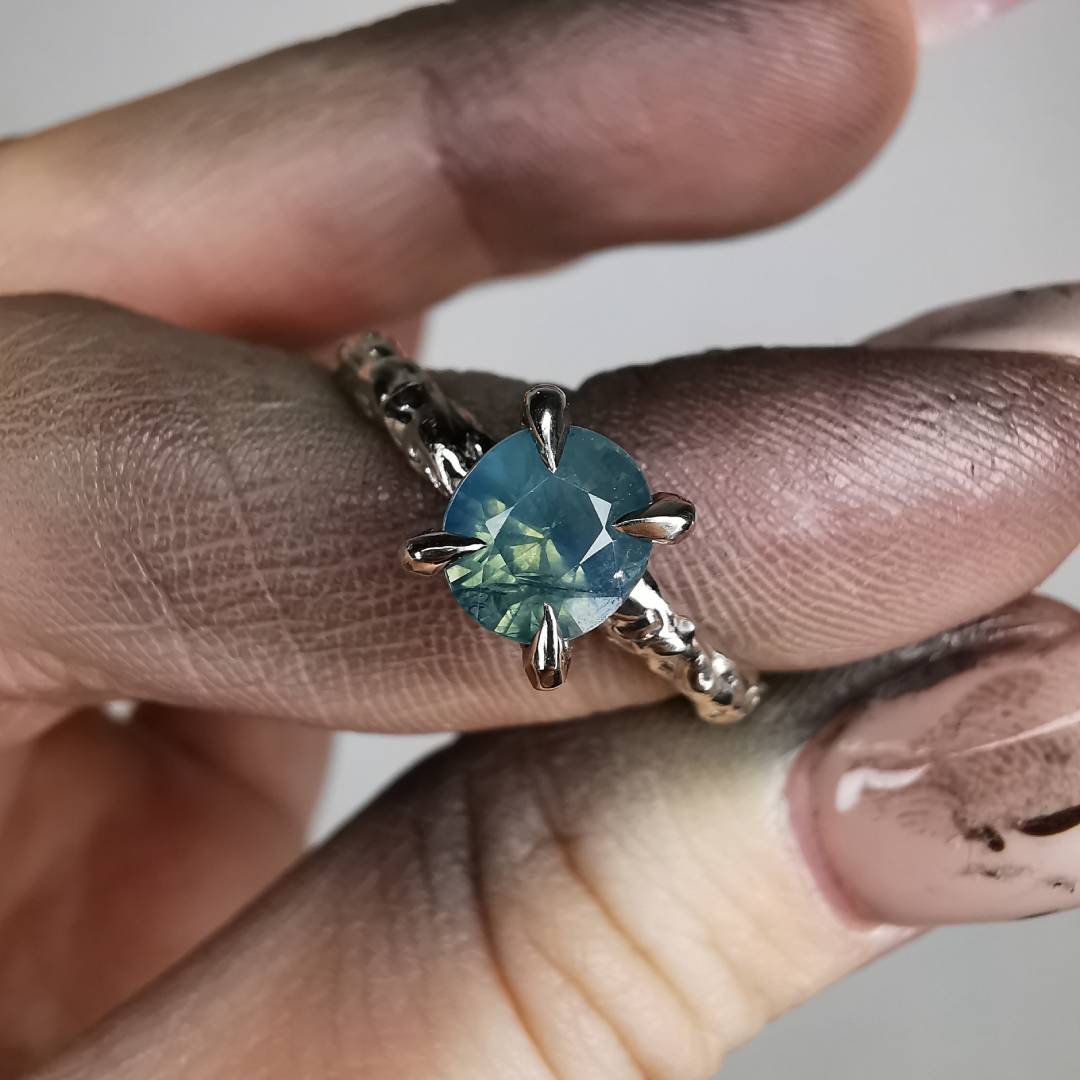 White Gold Signature Ring With Natural Sapphire