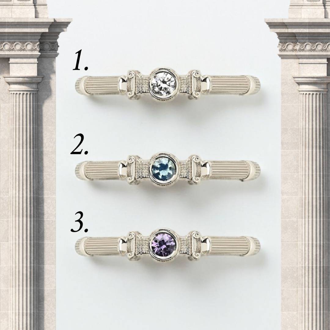  Balto Aukso Column Midi Žiedas Su Deimantu ir Safyrais