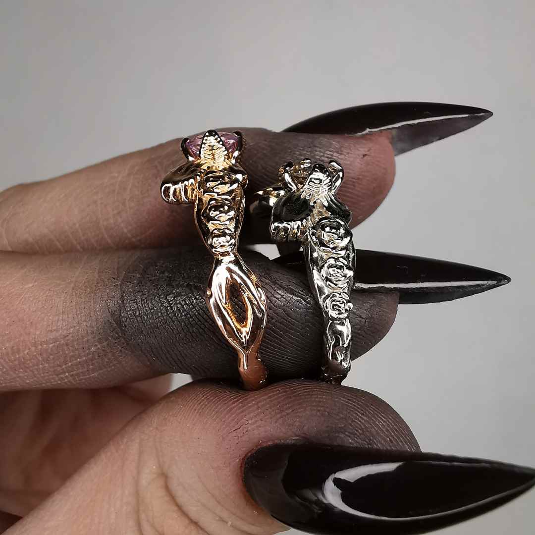 " Elfic Wings " Rose Gold Ring With Sapphire