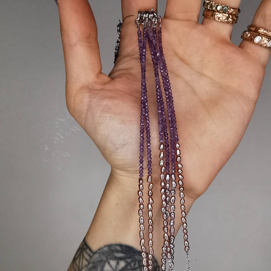 Amethyst And Pearls Silver Bracelet