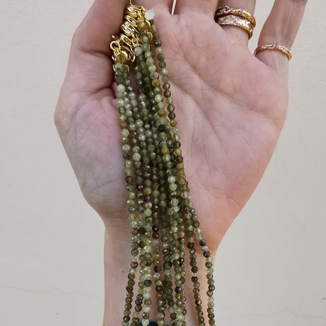 Yellow Gold Plated Silver Bracelet With Green Garnets