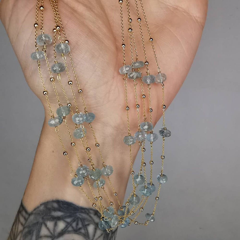 Yellow Gold Plated Silver Necklace With Aquamarine
