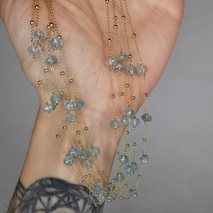 Yellow Gold Plated Silver Necklace With Aquamarine