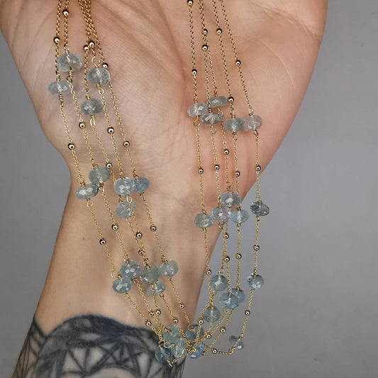 Yellow Gold Plated Silver Necklace With Aquamarine