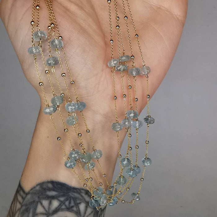 Yellow Gold Plated Silver Necklace With Aquamarine