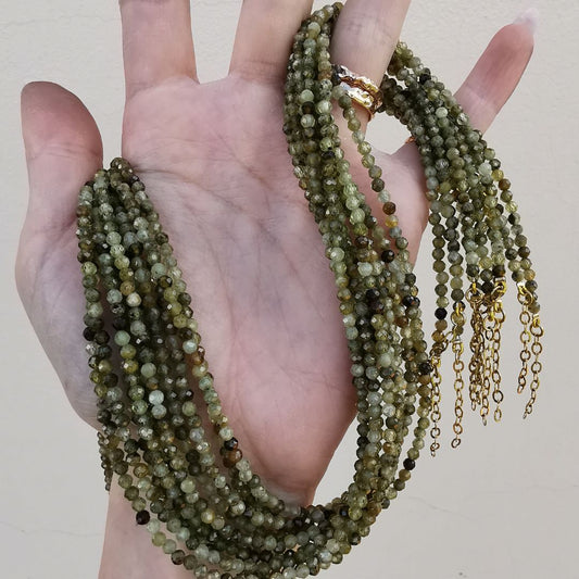 Yellow Gold Plated Silver Green Garnet Necklace 3mm