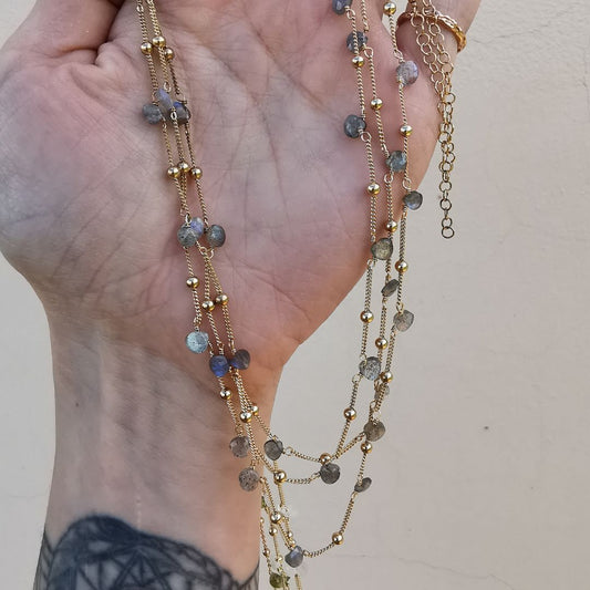 Yellow Gold Plated Silver Necklace With Labradorites