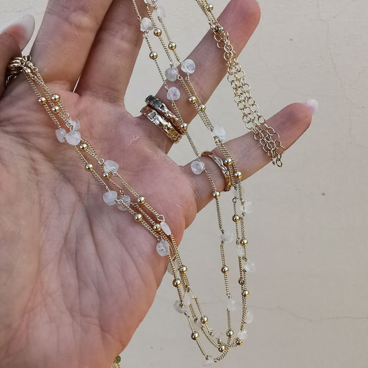 Yellow Gold Plated Silver Necklace With Moonstones