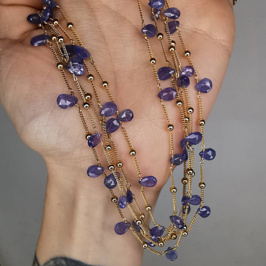 Yellow Gold Plated Silver Necklace With Tanzanite