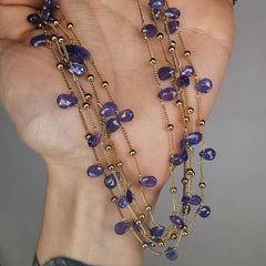 Yellow Gold Plated Silver Necklace With Tanzanite