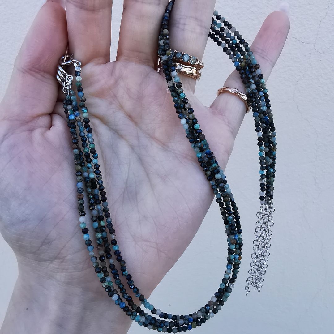 Rhodium Plated  Silver Necklace With Turquoise