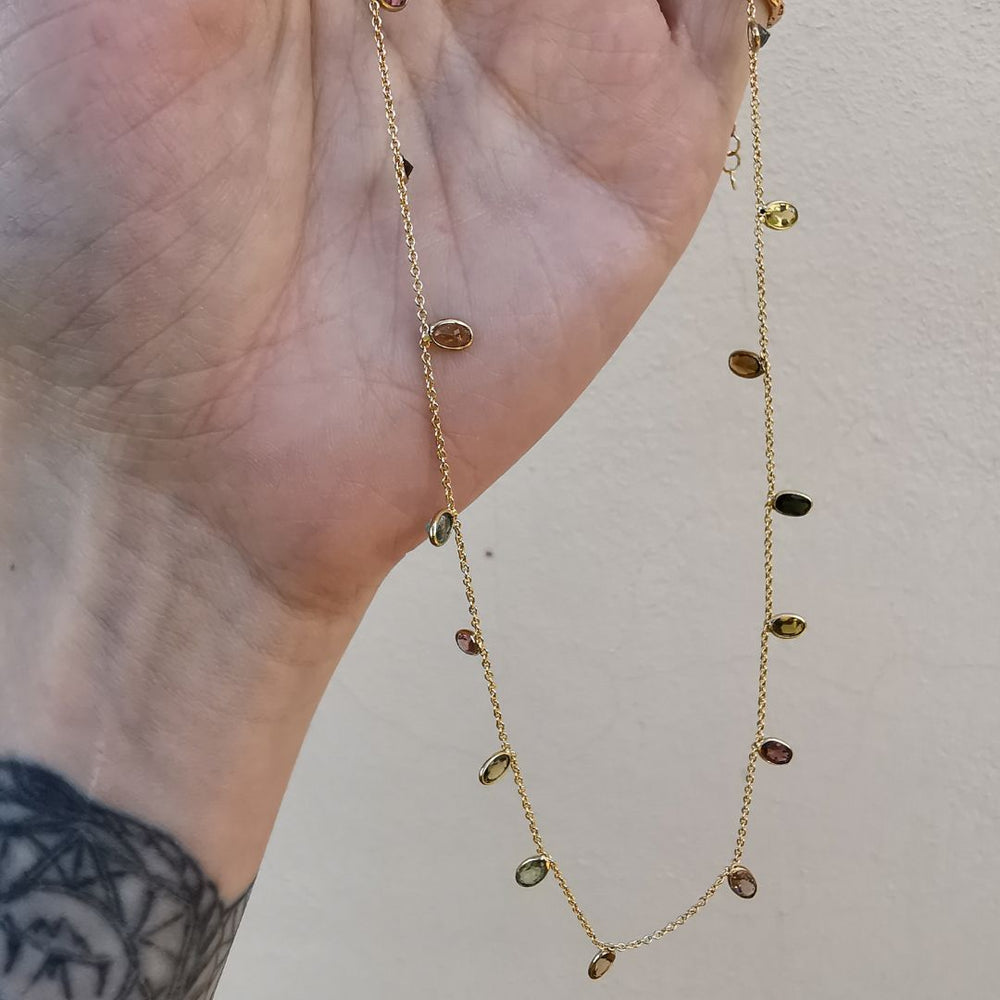 Yellow Gold Plated Silver Necklace With Tourmalines
