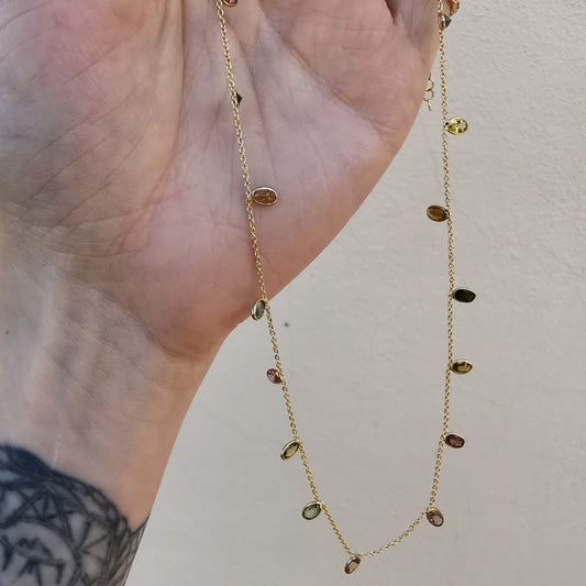 Yellow Gold Plated Silver Necklace With Tourmalines