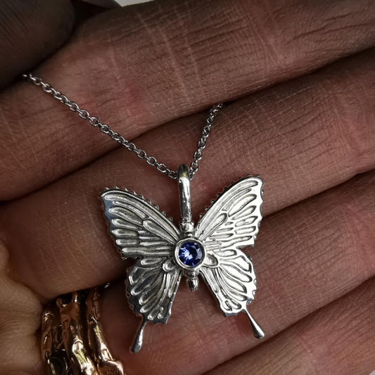 Silver Butterfly With Sapphire