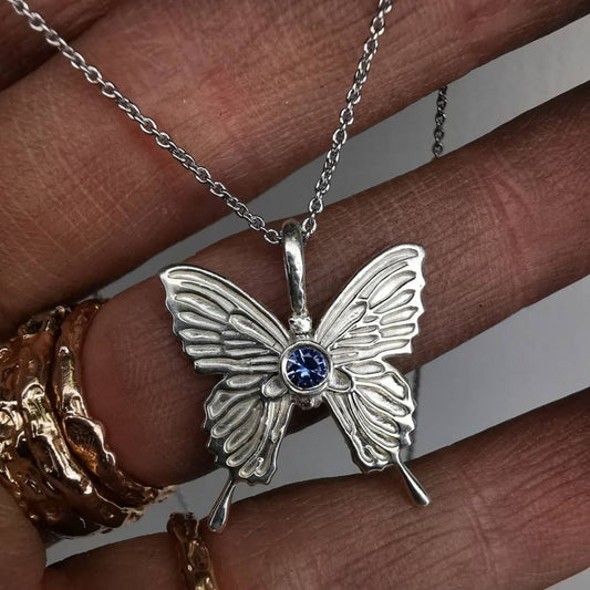 Silver Butterfly With Sapphire