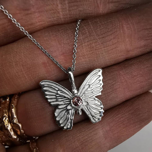 Silver Butterfly With Sapphire