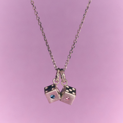 " Dice " Silver Necklace With 2mm Unheated Blue Or Pink Sapphires