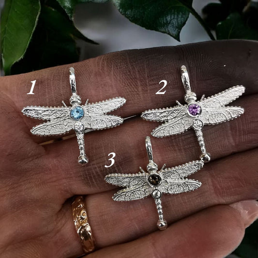 Silver Dragonfly With Different Stones & Lab. Moissanite