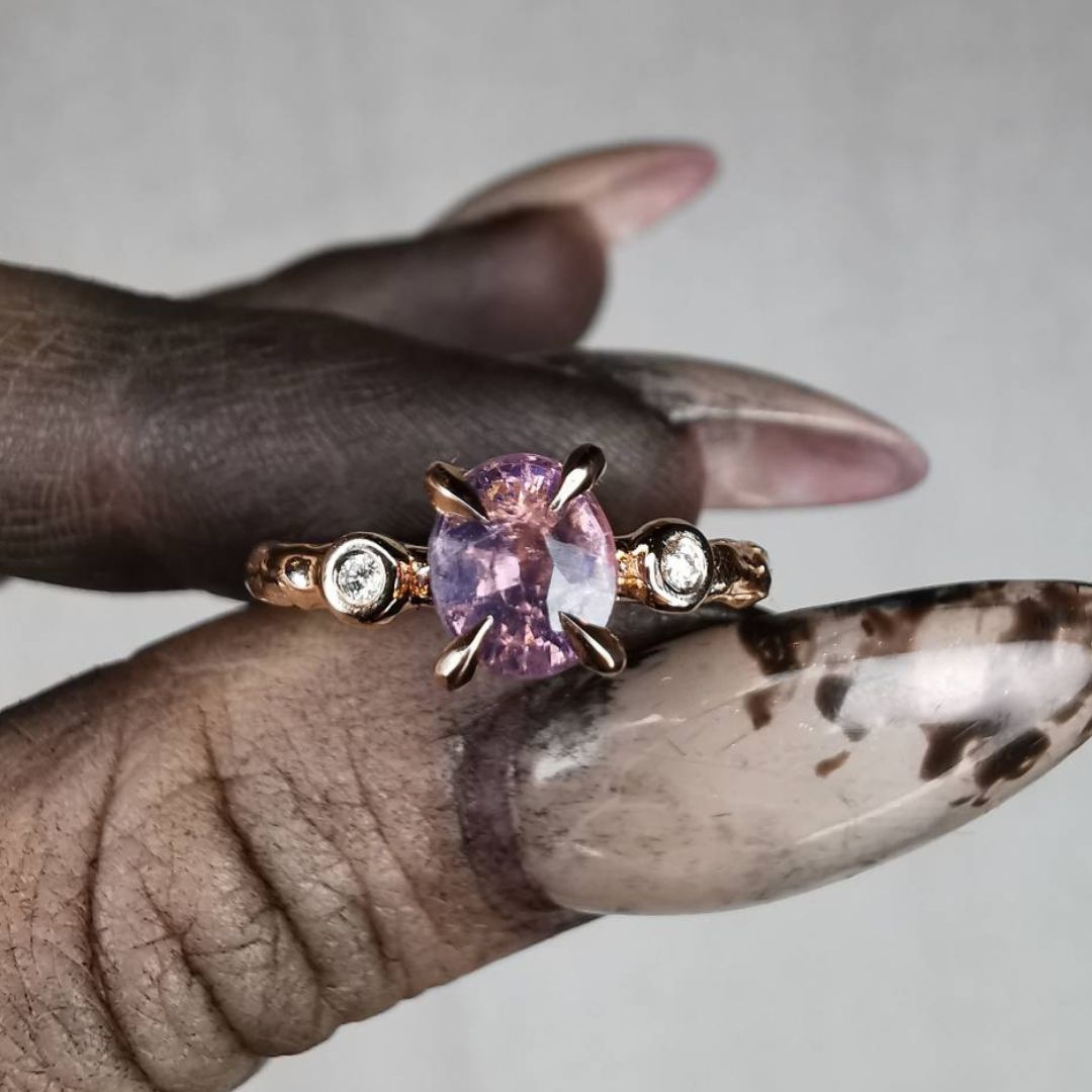 Rose Gold Ring With Spinel & Diamonds