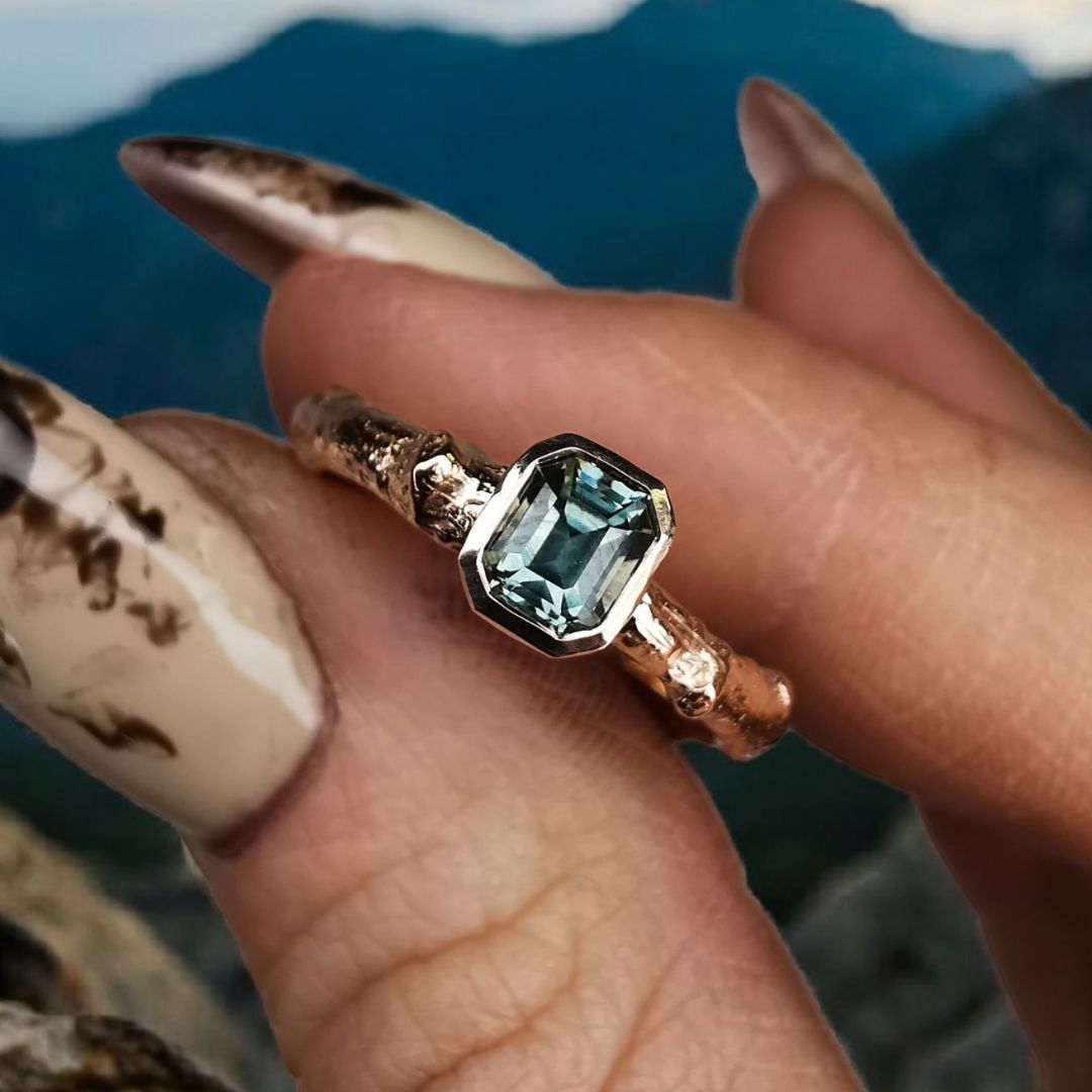 Rose Gold Branch Ring With Sapphire