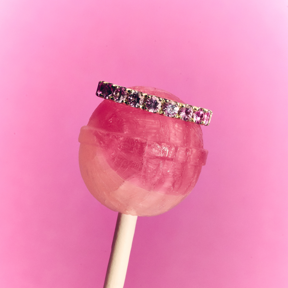 CUSTOM ORDER “ Candy “ 1/2 Eternity Gold Ring With 3mm Unheated Pink Sapphires